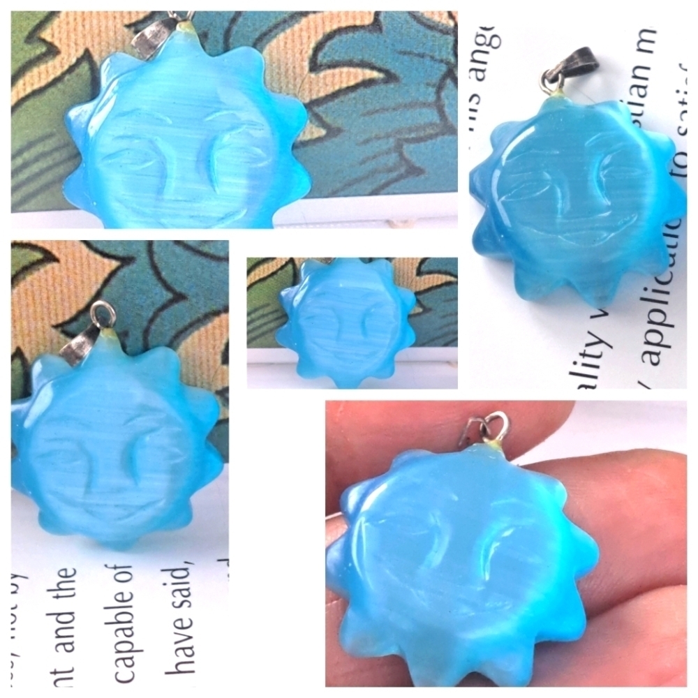 Blue semiprecious carved sun - Picture 1 of 6